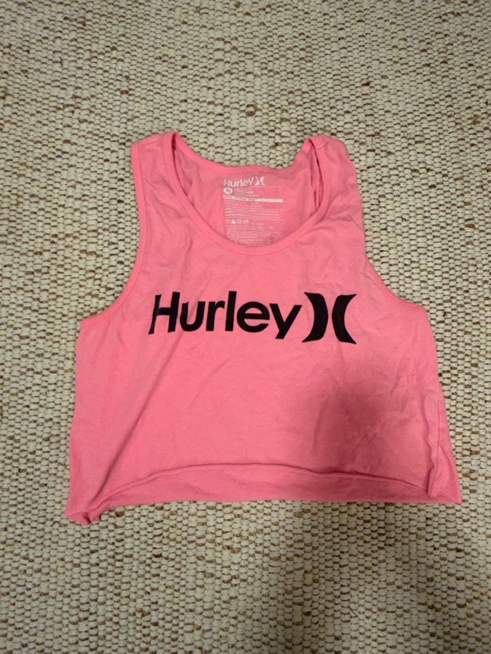 Hurley Coral Pink Cropped Tank with Black Logo